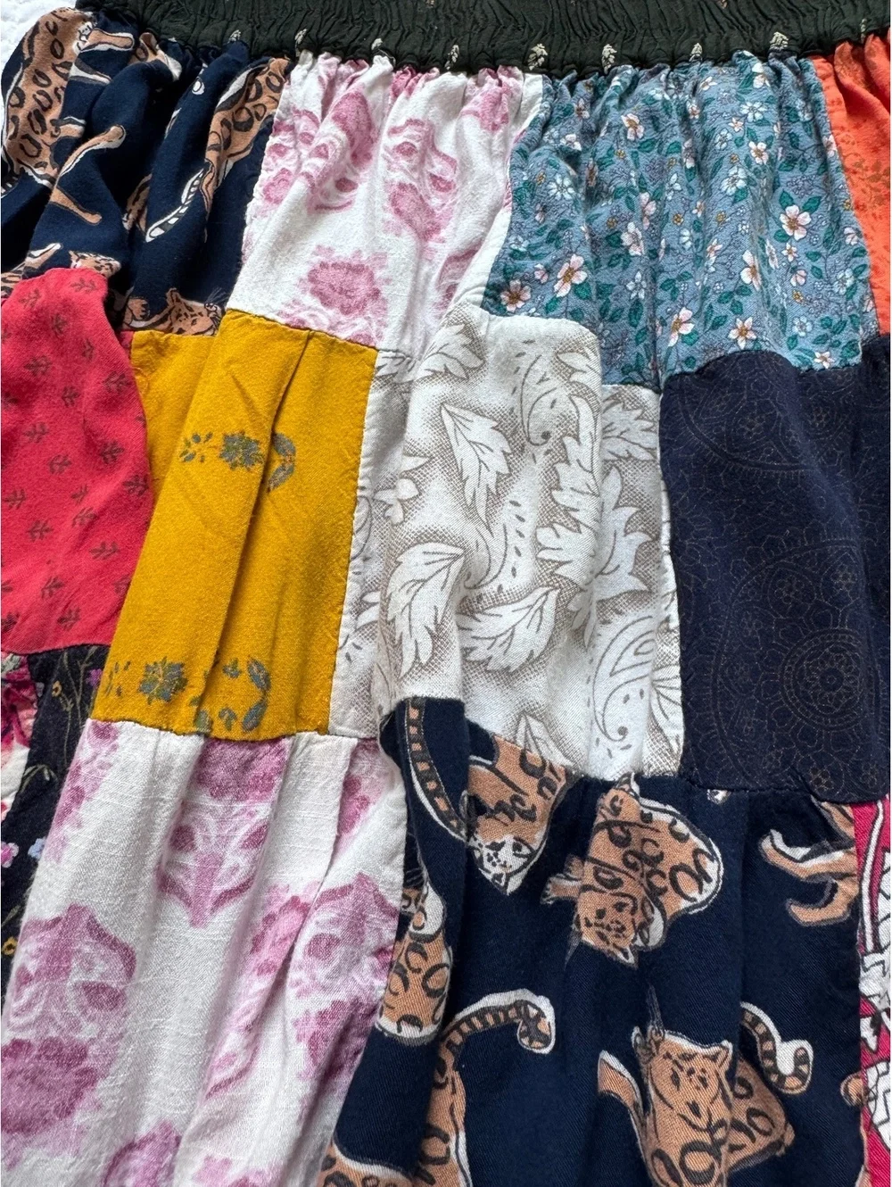 Upcycled DIY Patchwork Midi Skirt - Boho / Festival Style (Fits Small) Has hole